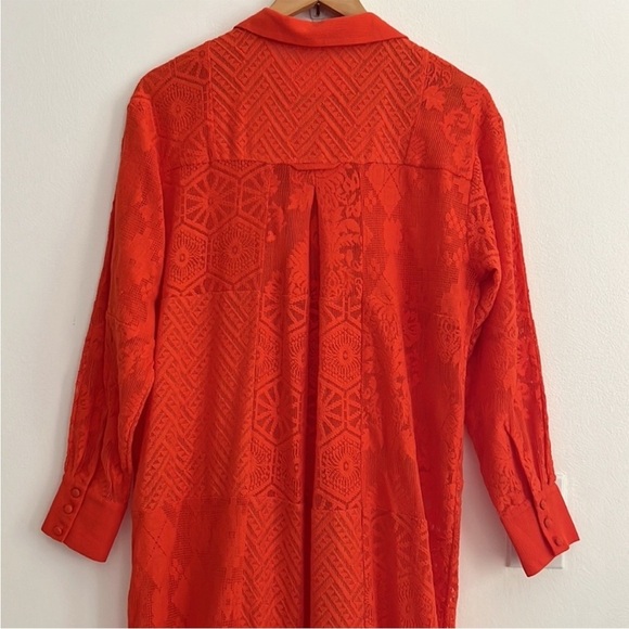 NWOT Anthropologie Maeve Long-Sleeve Collared Shirt Dress Coverup Red - Picture 10 of 16